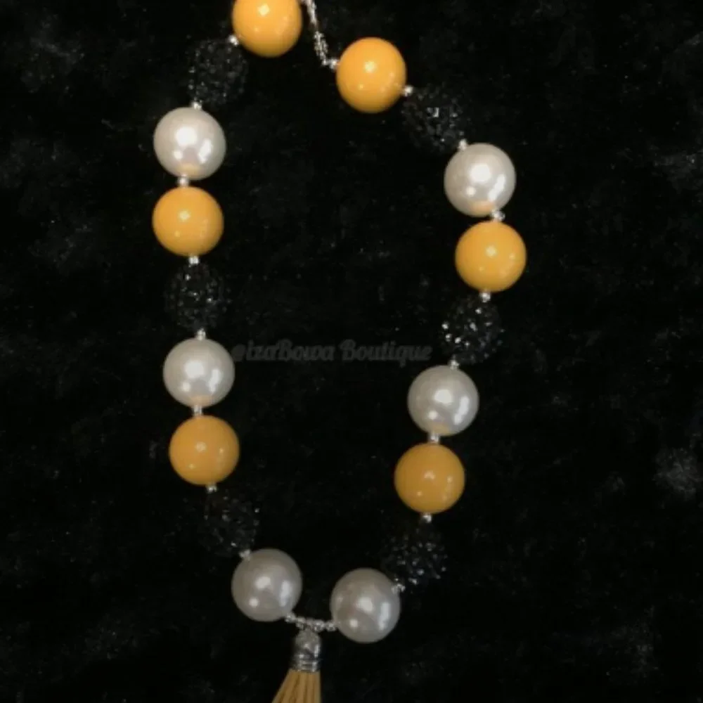 Bumblebee Tassle Chunky Bead Necklace   NK1215  Handmade NWT Boutique